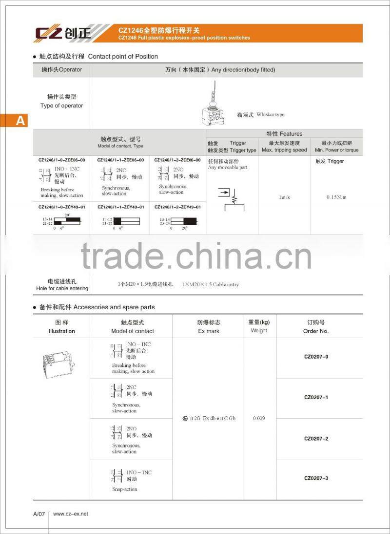 IECEX certified Full plastic explosion proof position switch