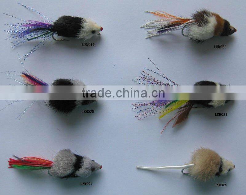 Nature feather sliver plastic tail Mouse fishing lure