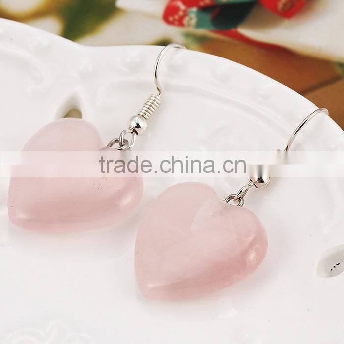 Women wear jewelry purple pink heart shaped stone pendant earrings