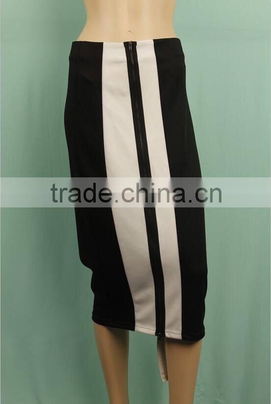Black white stripe business lady tight fitted pencil skirt latest formal skirt