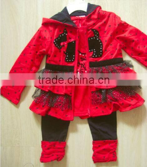 Children Clothing Set 3Pcs Cotton Girls Ruffle Coat with hood Kids Spring set