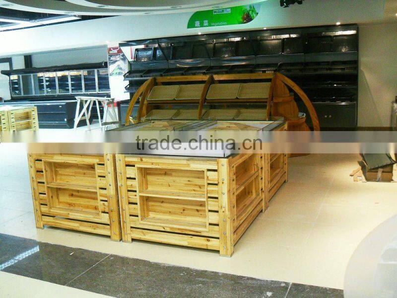AL-SM055 Supermarket vegetable/ fruit /cake wood display shelves hot sale