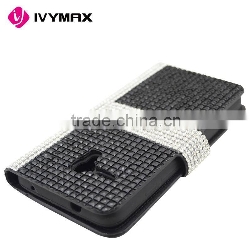 2016 latest new design full body bling diamond leather flip wallet case pouch for alcatel fierce xl