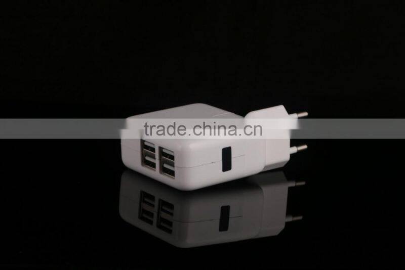 4-Port 5V/4A Compact USB Wall Charger/Portable Charger All-In-One Travel Charger for iPhone, iPad, iPod, Smartphones, 5V Tablets