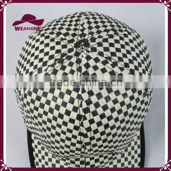 Black and white plaid straw baseball cap paper sun hat