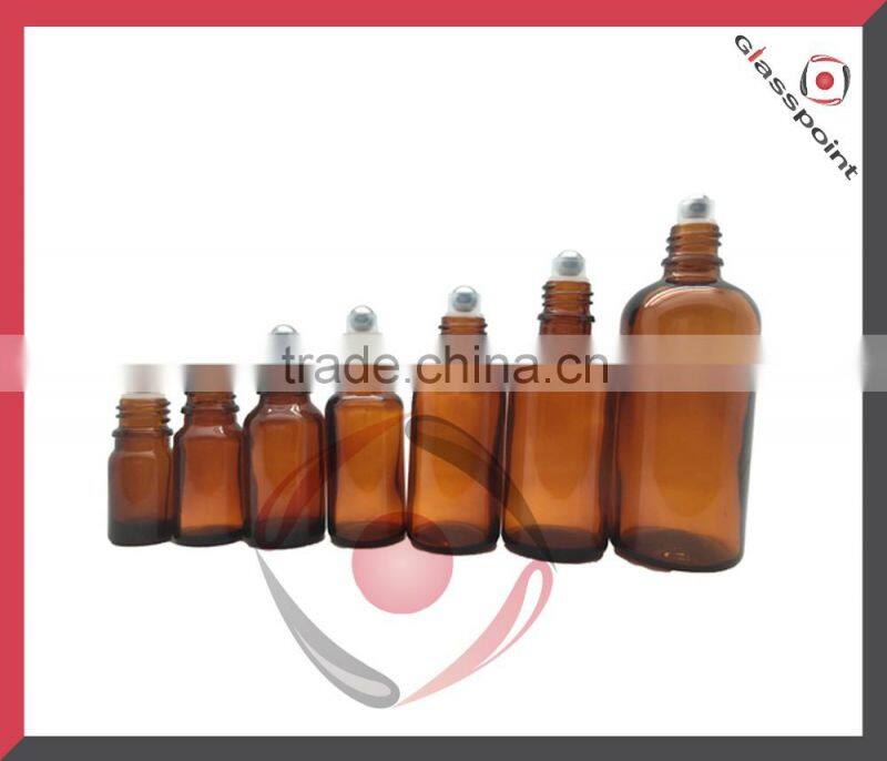 30ml Amber Bottles for Essential Oils with Stainless Steel Roller Balls