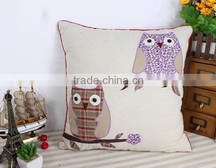 2015 cartoon owl the embroidery cotton and linen pillowcases creative home cloth art sofa cushion cover