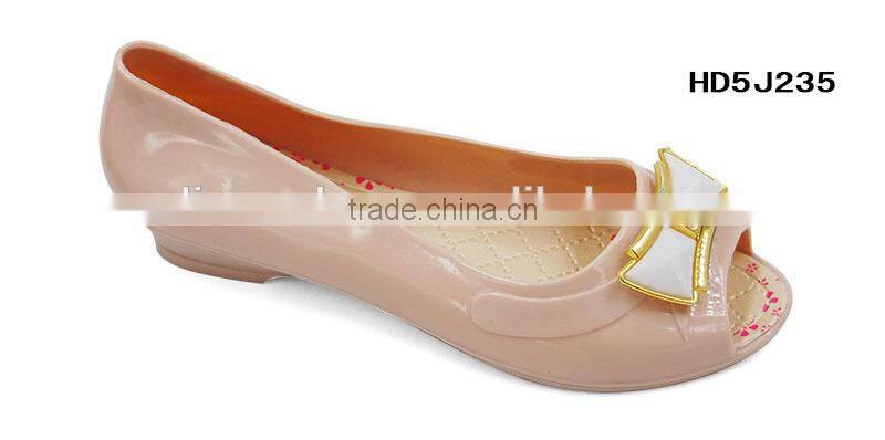 2015 sweet girl Hollowed causal Plastic Clear Jelly PVC Comfortablt Walking flat ballerina shoes for lady