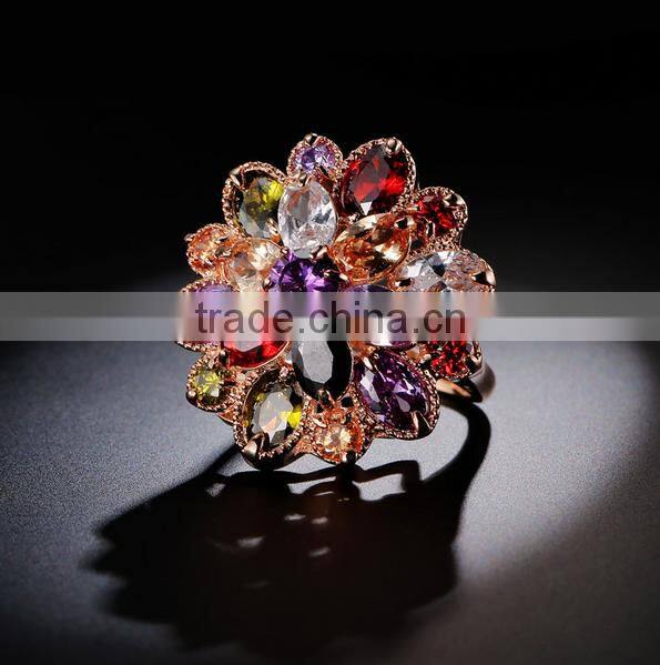 Hot Sale Unique Fashion Multicolor 18K Rose Gold Plated AAA Zircon Engagement Weddding bijoux Rings Fine Jewelry