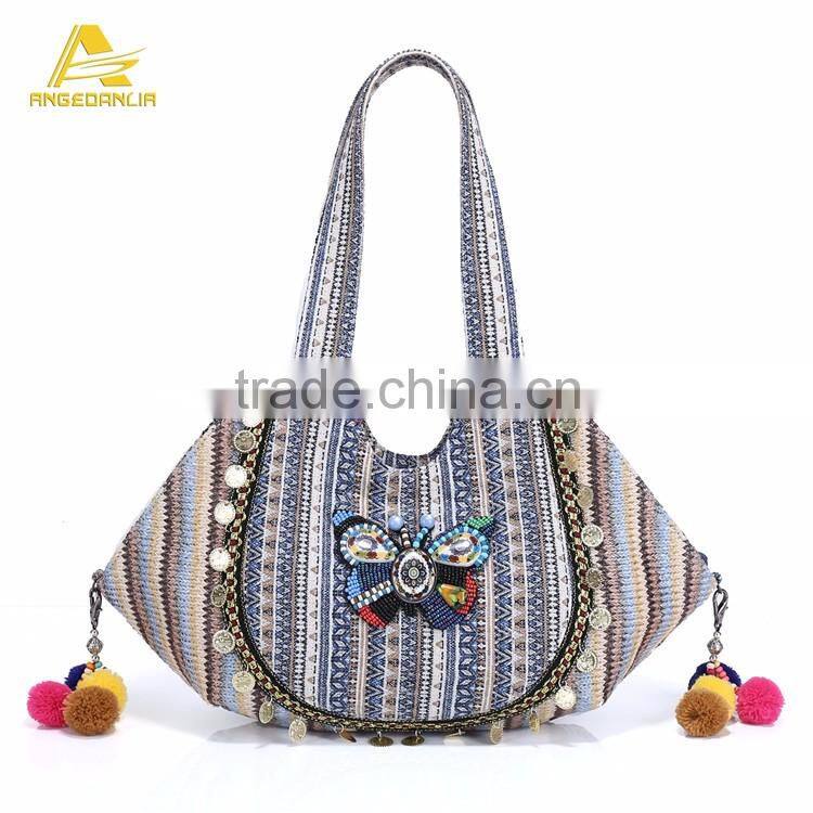 Winter Fashion Women's Indian Handmade Embroidery Handbag Striped Boho Bag