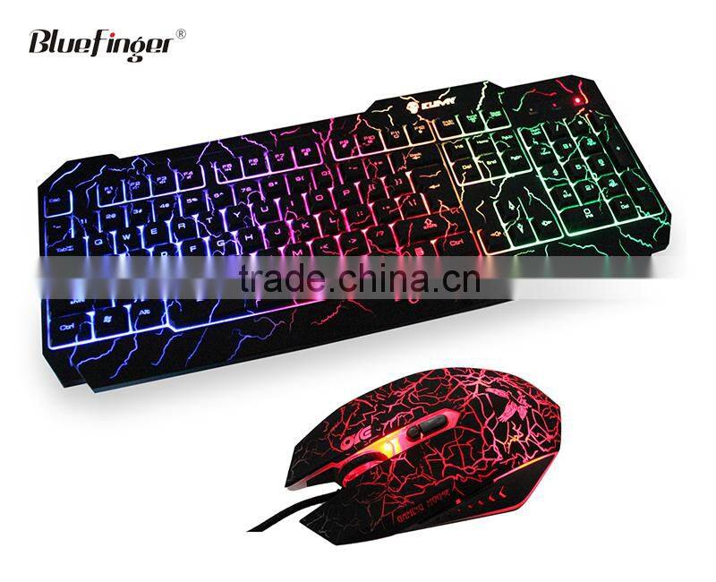 Cool Crack parttern color backlit PC Keyboard and 6 button mouse