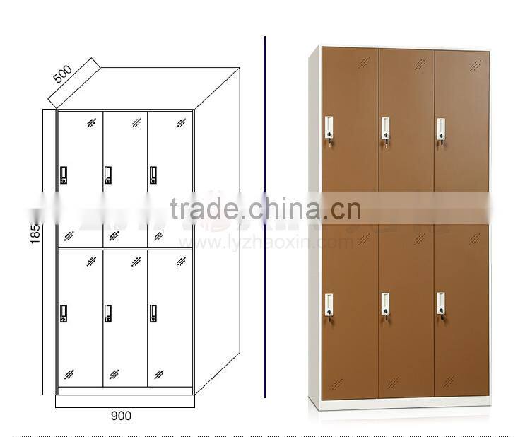 classic style 2-tier wardrobe locker stadium steel locker with 6 doors