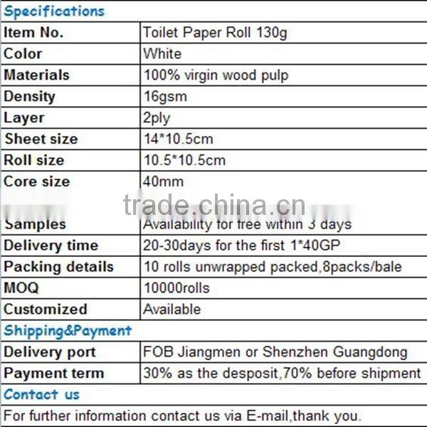 bulk small standard toilet tissue paper roll 130g