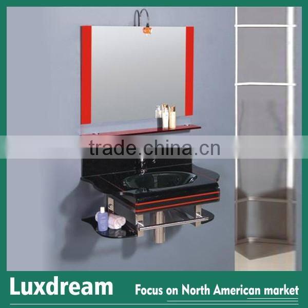 glass wash basin with shelf vanity combo