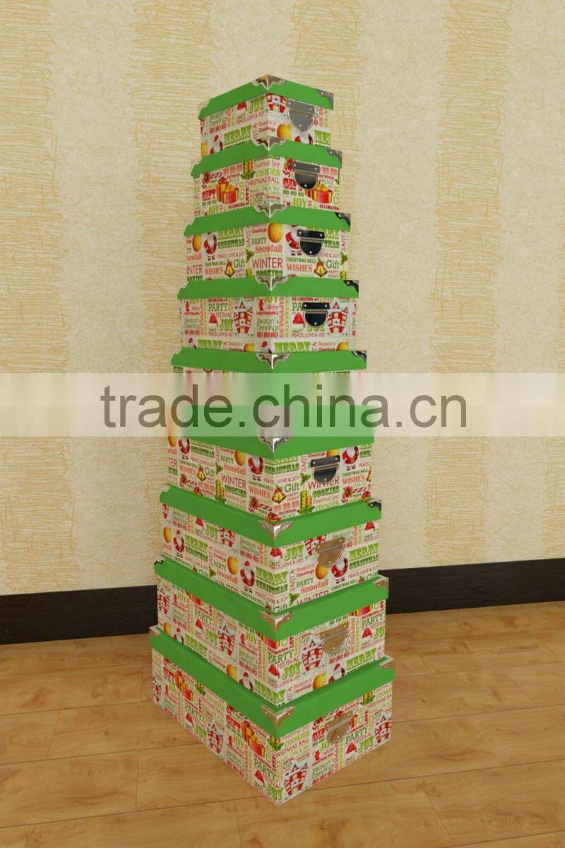 new design best quality Christmas Hard Case paper box kit iron handle