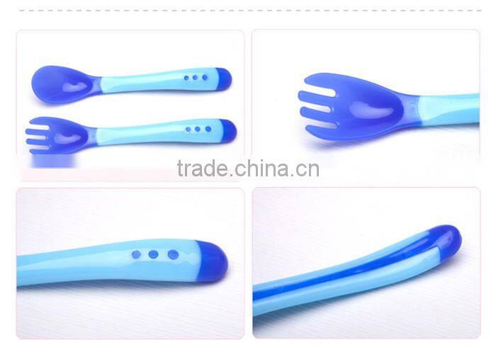 High quality Temperature Color Changing Silicone Feeding Spoon and Fork for Kids