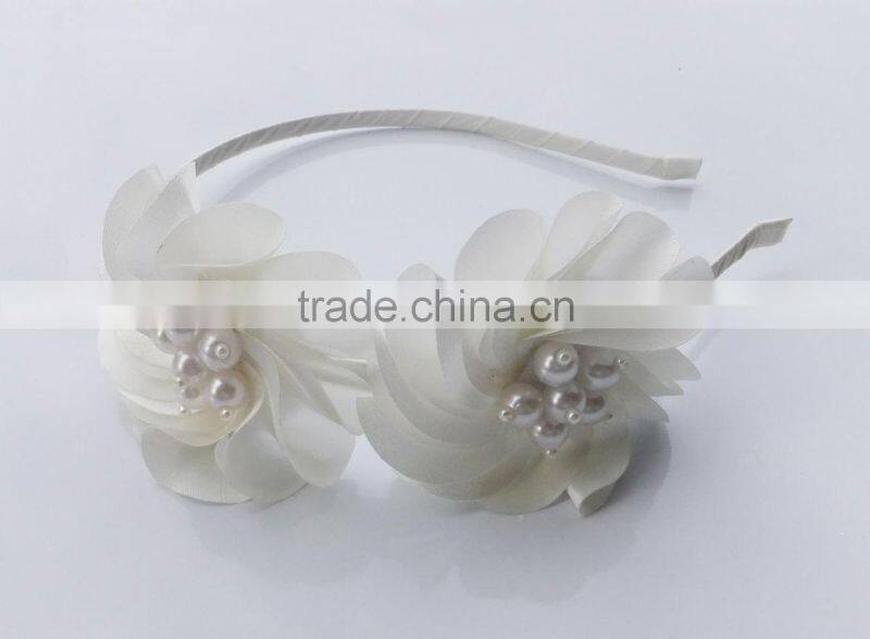 pretty satin flower hard headband with pearls