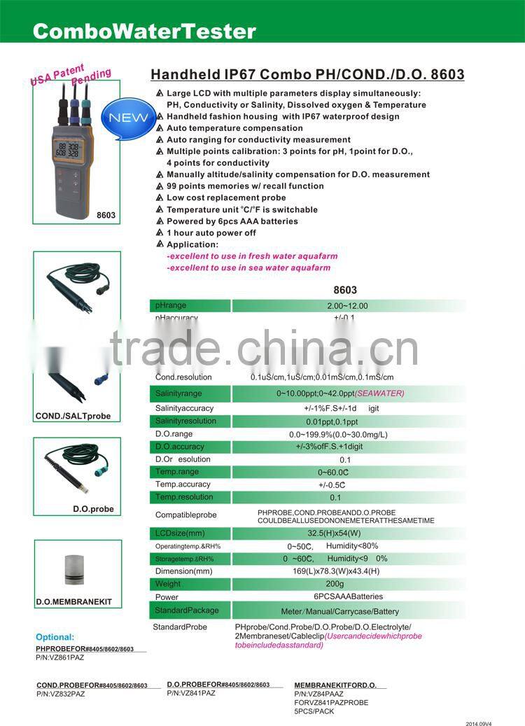 PH Meter IP67 Water quality tester Dissolved Oxygen Meter Combo PH COND. DO Meter