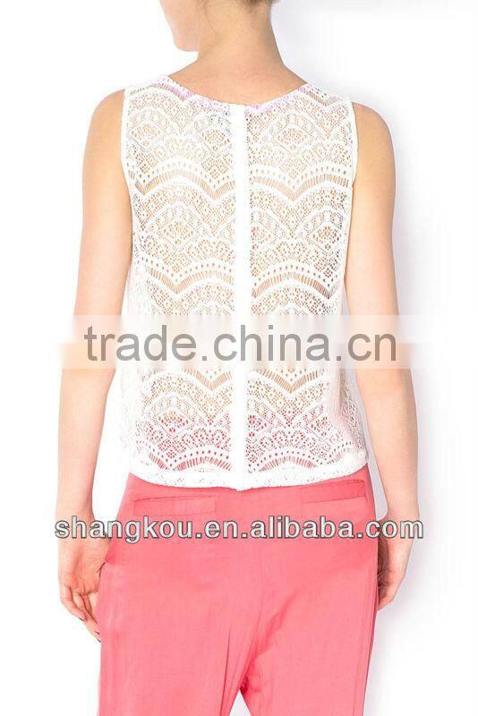 2013high fashion wholesale chiffon tank top lace hollow out tank tops shk 092