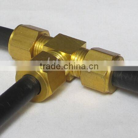 Threaded type brass or stainless steel SS T connectors with ferrule set