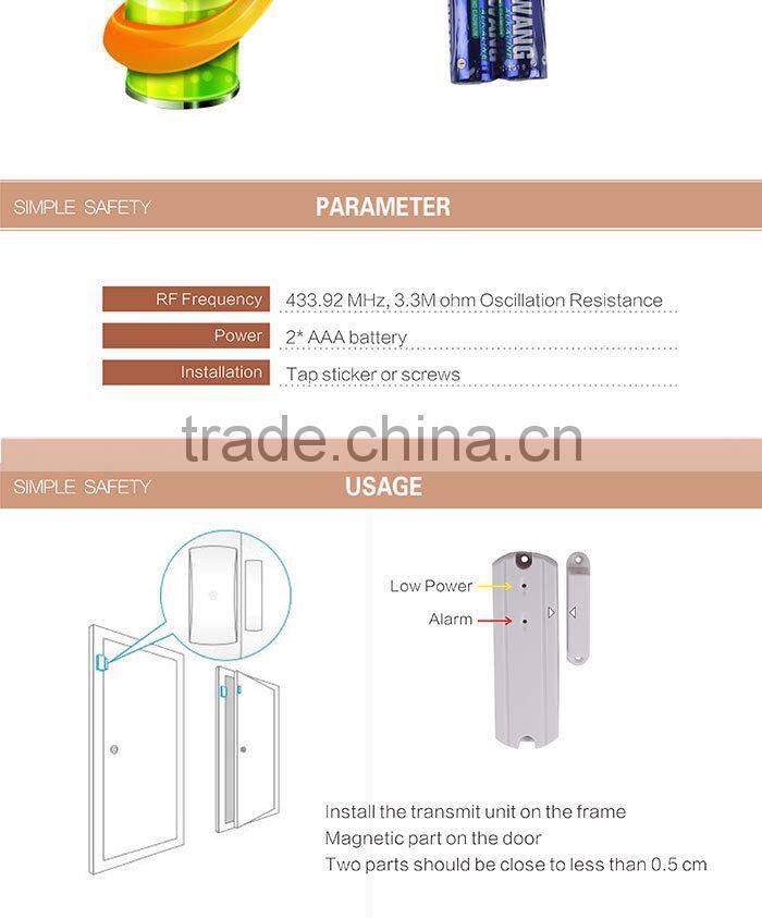 Economic Low-cost and low power Wirless Door contact sensor Wireless Internal Antenna Door Magnetic Sensor DM-100C