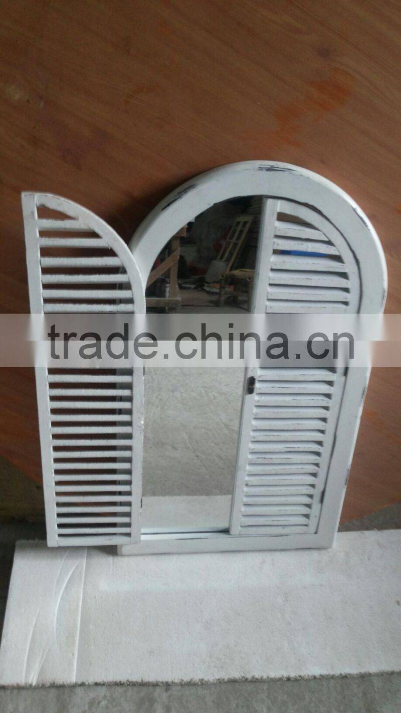 French Shabby Chic Antique Vintage Style White Wall Mirror with Shutters
