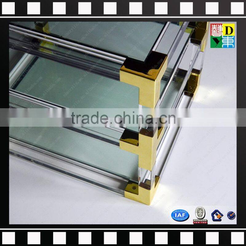 Clear acrylic cube 2 layers coffee tables with metal from shenzhen yidong