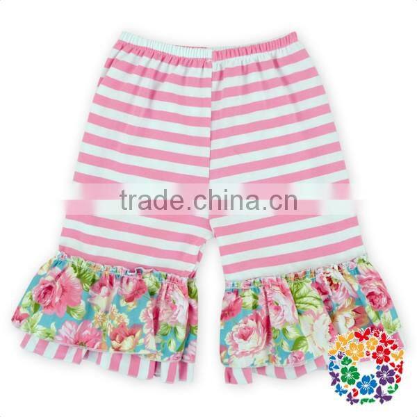 wholesale baby ruffle shorts 100 % cotton stripe flower designs ruffled shorties for toddler girl