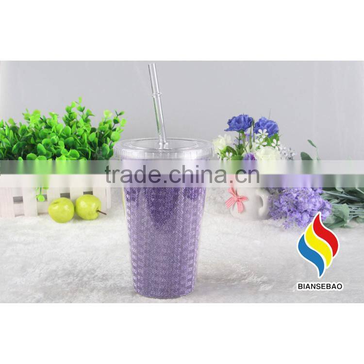 16OZ double wall plastic tumbler with straw