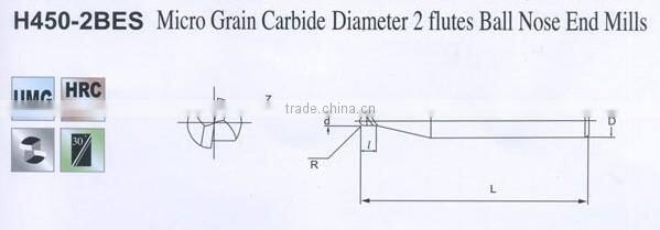Micro Grain Carbide Diameter2 Flutes Ball Nose End Mills