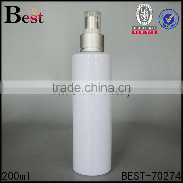 wholesale super price 200ml plastic spray bottle white plastic spray bottle round plastic triger spray bottle with silver pump