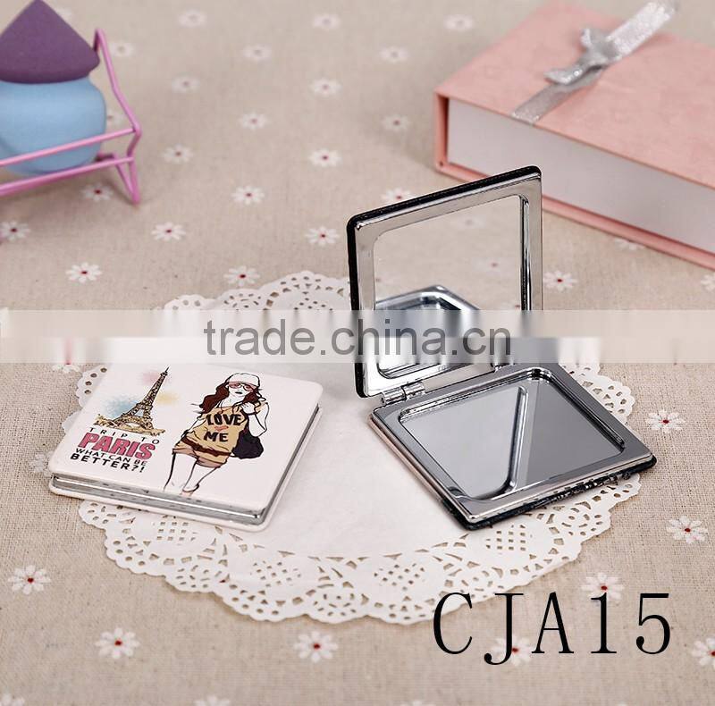 CJA14-OEM Makeup Pocket Plastic hand Square foldable mirror