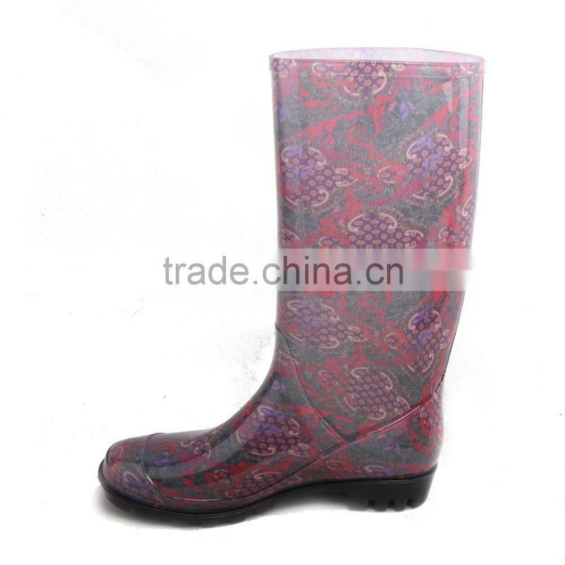 new prints fashion PVC rain boots with polyester lining waterproof boots