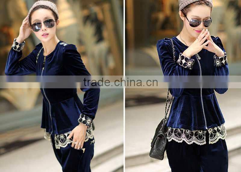 fashion Women's Lace ladies velour tracksuit