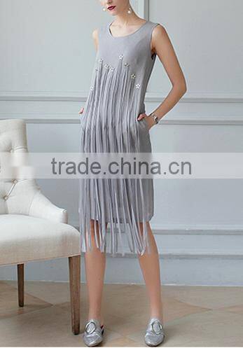 fashion clothing OEM star detailing sleeveless midi women tassels dress