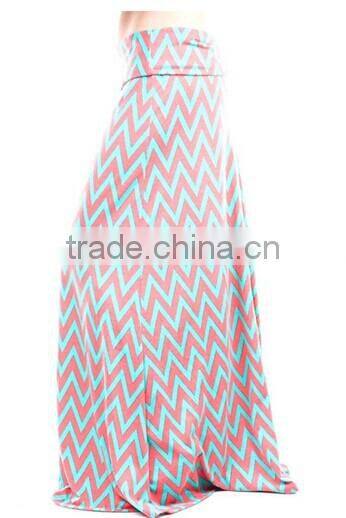 long skirt young Aloud chevron print wide waist band maxi skirt cheap maufacture in china