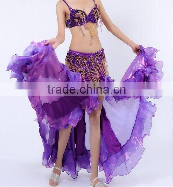 Egyptian style belly dance skirt with ruffle side slit