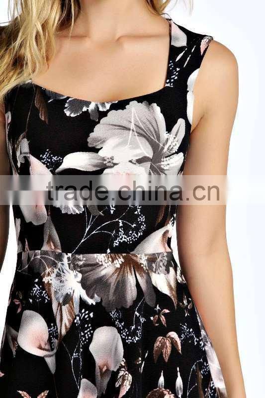 Custom fashion design floral printing fancy party dress, ladies one piece dress pattern dresses for women