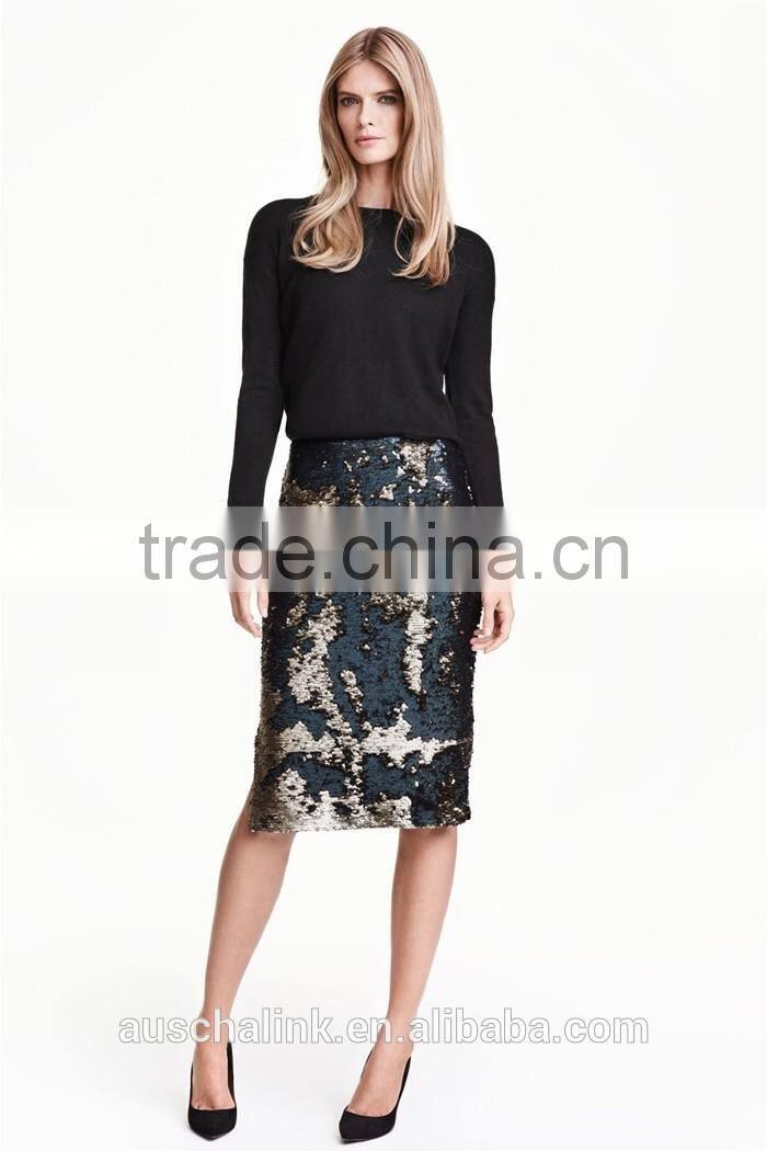 new arrival lady knee length fancy sequin skirt wholesale