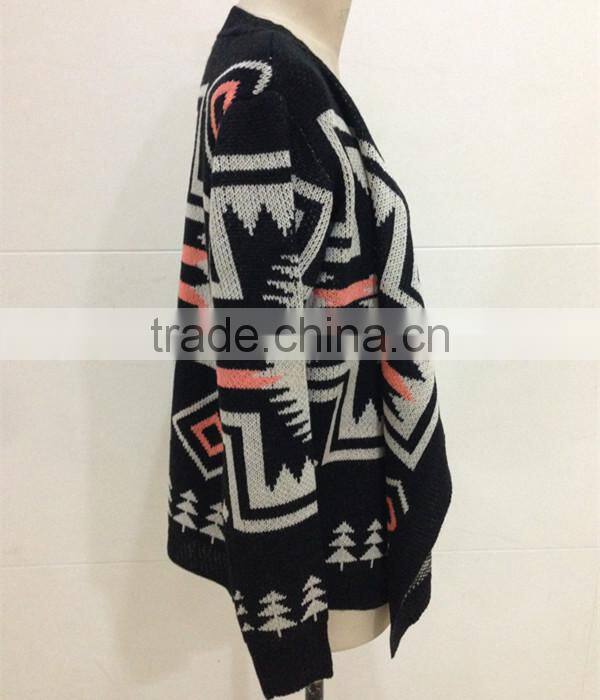 Women open chest knitted patterns aztec cardigan sweater