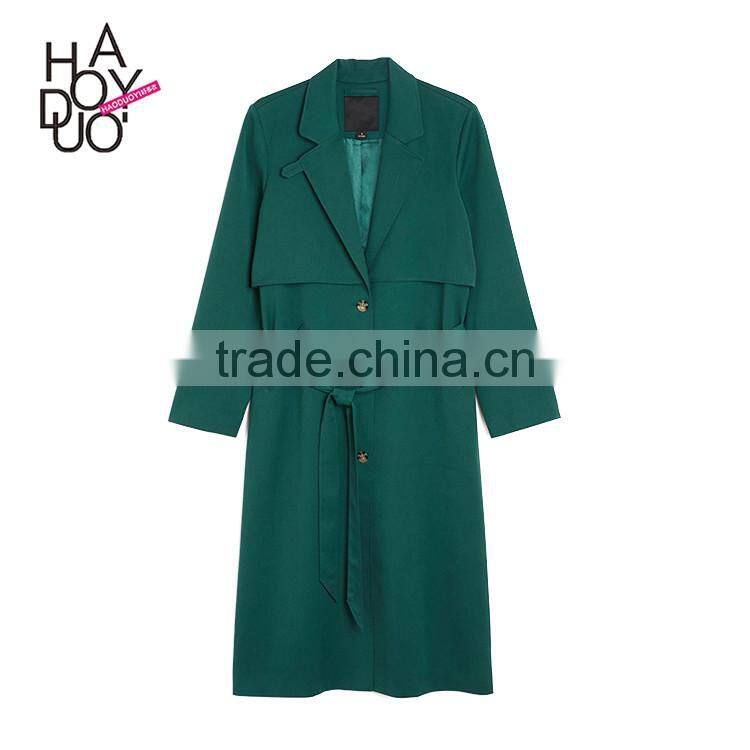 HAODUOYI Women Lightweight Solid Green Elegant Slim Outwears Single Breasted Tie Waist Trench Coat