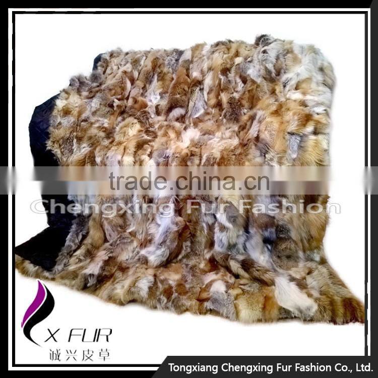 CX-D-83 Patchwork Silver Fox Fur Throw Fur Blanket