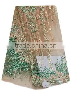 Shanghai bestway fashionable shiny textile material fabric French lace fabric Nice Tulle lace with Sequins and beads FL1395