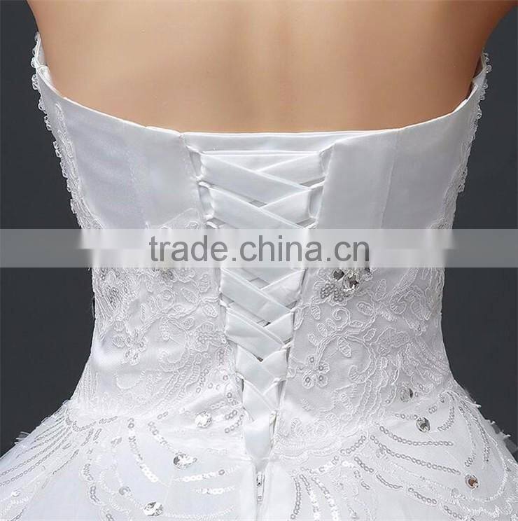 Sexy Bandeau Lace Beaded Cream Crepe Ruffles Weding Dress Pleated Corset Bodice Luxury Bridal Dress