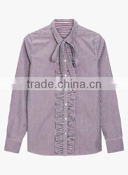 Wholesale 2017 Custom Ladies Fashion Frill Blouse Stripes Relaxed Ruffle Shirts