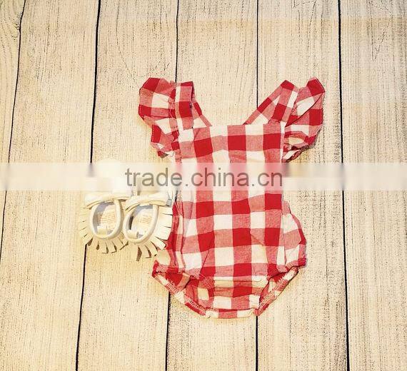Wholesale Chinese Supplier Baby Cotton Bodysuit Infant Girls Polka Dot Ruffle Sleeveless Handmade Romper