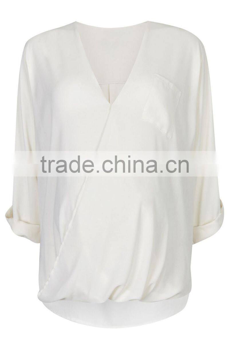 sexy v neck maternity fashion blouses maternity wear with front pocket