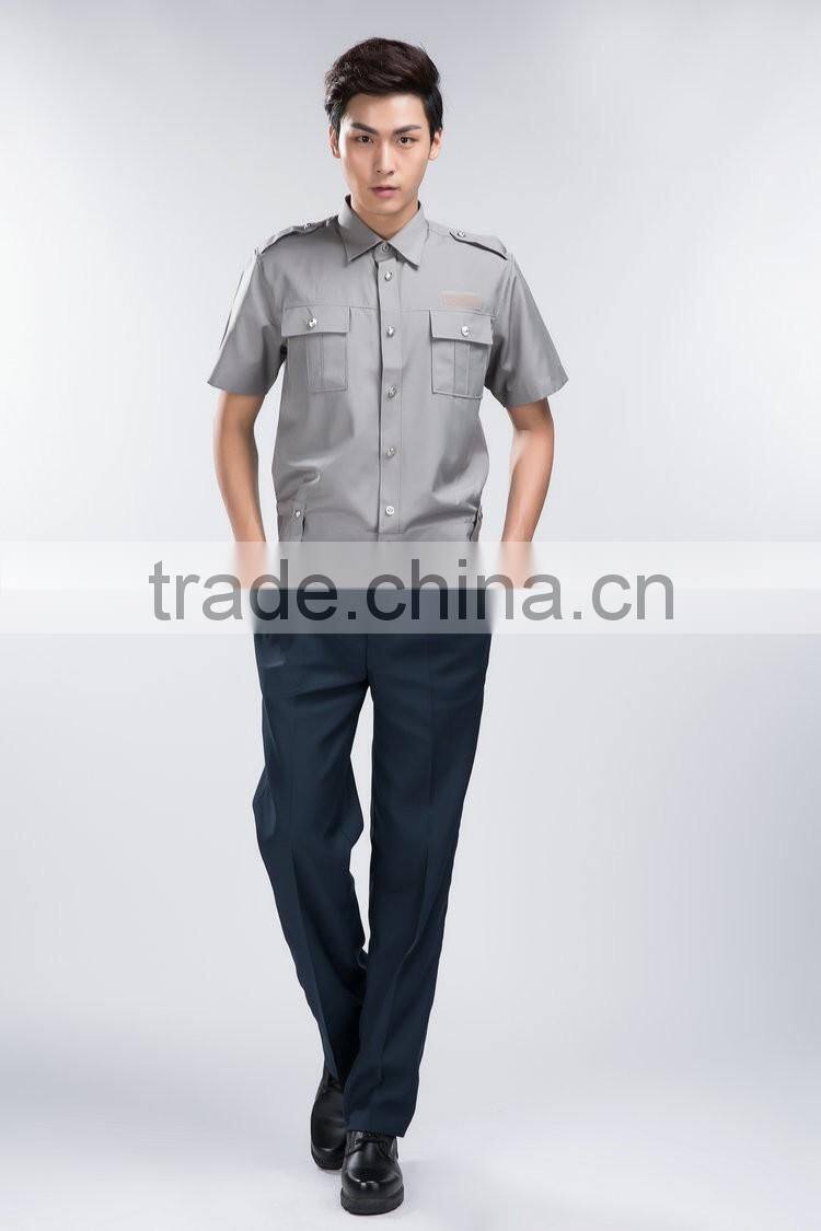 Professional OEM uniform Factory Fashion Design quality short sleeves Gray Men Security Uniform Shirts / Classic Security Shirt