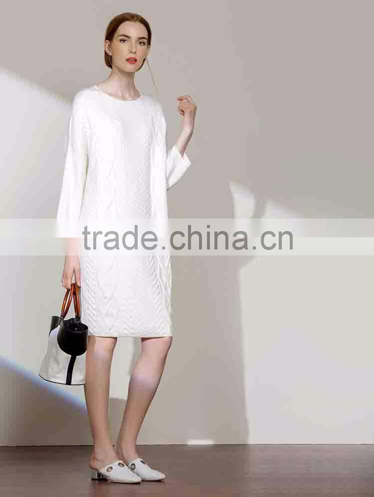Seven - quarter sleeve jacquard knit Pullover lady dress all-match loose