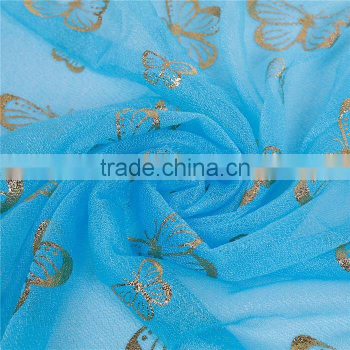 Imitation Silk Scarves & Wraps Rectangle Golden Blue Butterfly Scarf Yiwu